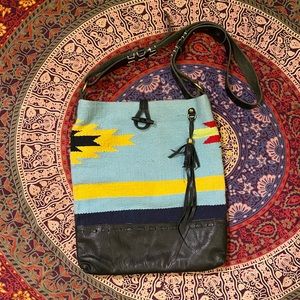 VINTAGE shoulder bag with Aztec pattern and leather